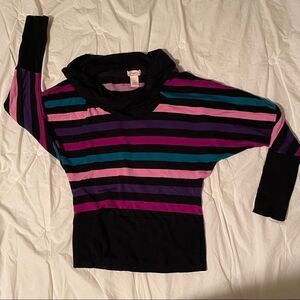 Candies sweater Cool colors with black, fitted waist. asymmetrical cowl neck XL